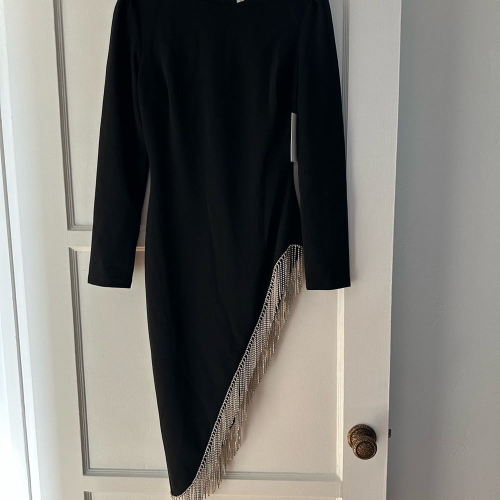 Elegant Black Dress with Fringe Detail